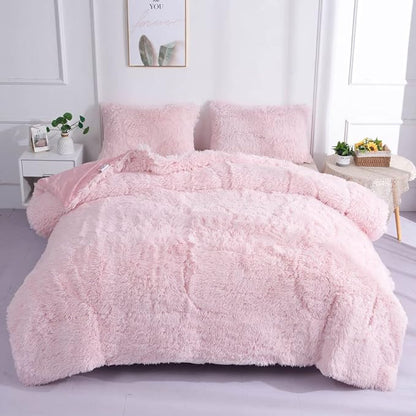 Faux Fur Kids Girls Light Pink Comforter Sets Queen - 3PC Bed Set Warm Comfortable Soft Plush Flannel Velvet Fluffy Fuzzy Bedding（Comforter x 1 Pillowcases x 2）