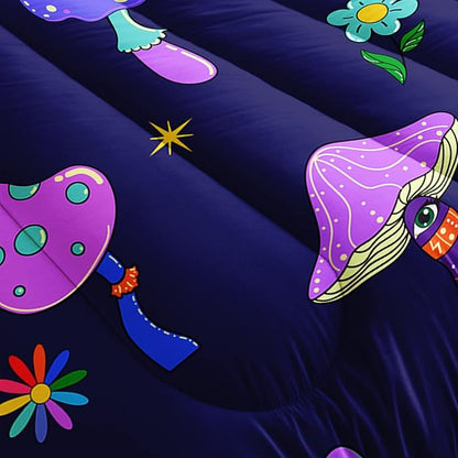 Colorful Mushroom Comforter Set Twin Size Kids Trippy Mushroom Bedding Set Hippy Star Eye Theme Quilt Bed Set for Boys Girls Adults with 1 Comforter and 2 Pillowcases
