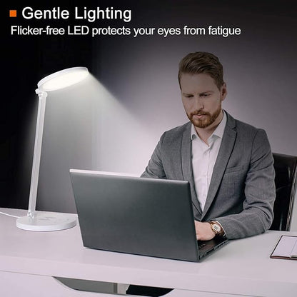 LED Desk Lamp Wireless Charger, Aluminum Dimmable Eye-Caring Table Lamp with 5 Lighting Models with 5 Brightness Levels, Touch Control and Memory Function, USB Charging Port, 8W, White……