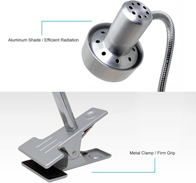 O’Bright LED Clip on Light for Bed Headboard/Desk, Dimmable LED Desk Lamp with Metal Clamp, 5W LED, Flexible Gooseneck, Adjustable Brightness for Eye-Care Reading, Vintage Design (Aluminum)