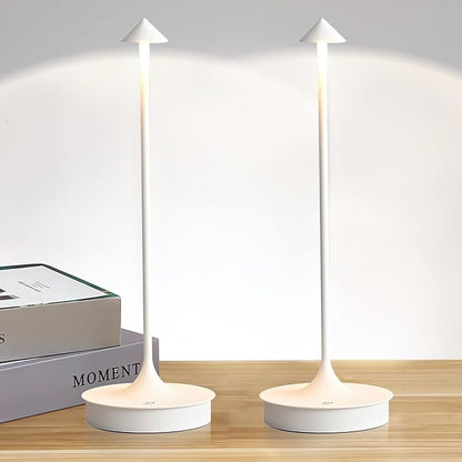 Cordless Table Lamp, Rechargeable Table Light Battery Powered LED Desk Lamp, Stepless Dimming Bedside Lamp, Minimalist Night Light in Aluminum for Restaurant/Bar/Home/Outdoor,White,2Pack