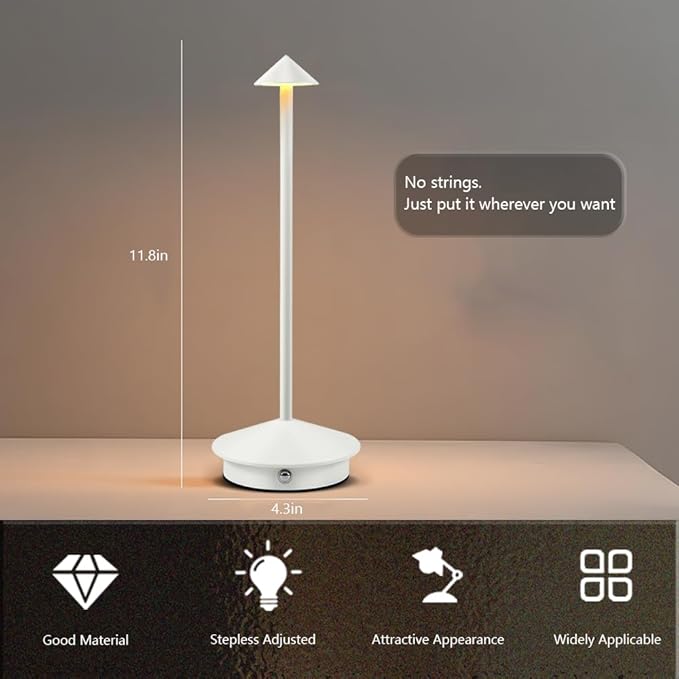 Portable LED Table Lamp with Touch Sensor, 3-Levels Brightness Metal Desk Lamp, 3 Color Touch Control Rechargeable Lamp, Night Light, Bedside Lamp,Dining Room Lamp (White)