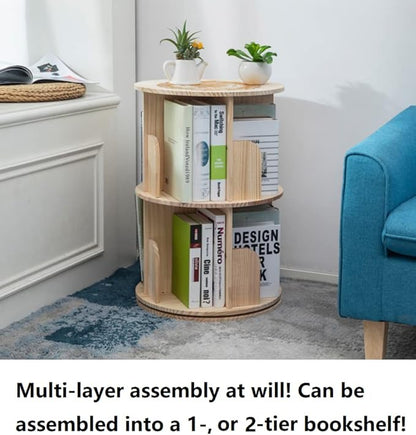 Heehee 2 Rotating Bookshelf 360 Display Floor Standing Bookcase Storage Rack for Kids&Adults Multi-Functional Bookshelf Organizer (2-Tier)