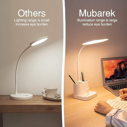 Desk Lamps for Home Office, 3 Light Colors Dimmable Desk Light Led Desk Lamp with Charger, Battery Operated Desk Lamp for Desk, Study Lamp with Pen & Phone Holder,White Led Desk Lamps for Home Office