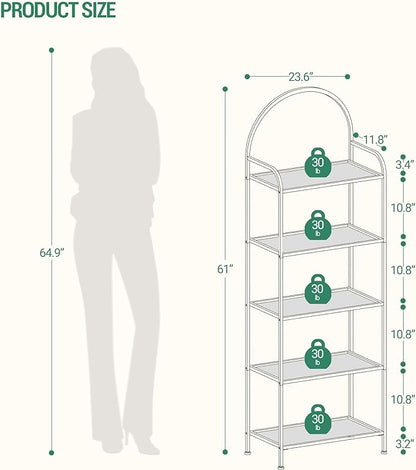 Bookcase Bookshelf, Tempered Glass Bookshelves, Slim Shelving Unit for Bedroom, Bathroom, Home Office, Steel Frame, 5 Tier Gold BC21599G