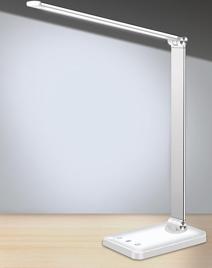 AFROG Multifunctional LED Desk Lamp with USB Charging Port, 5 Lighting Modes,5 Brightness Levels, Sensitive Control, 30/60 min Auto Timer, Eye-Caring Office Lamp，8W，5000K