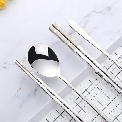 Buyer Star 4 Set Silver Square Chopsticks and Spoon Set Metal Stainless Steel Spoon Chopsticks Set