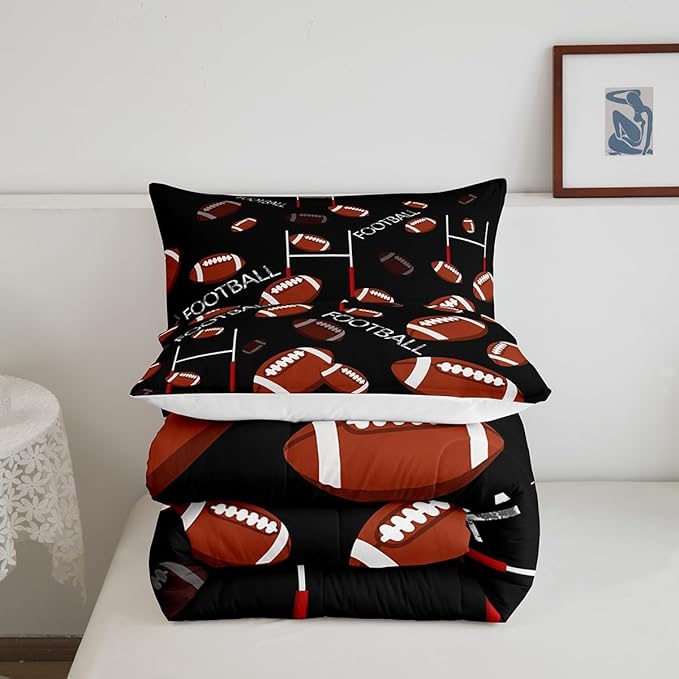 Feelyou Rugby Sports Comforter Set Full Size Football Comforter for Kids Teens Adults Soccer Ball Game Bedding Set Gift for Football Lover Duvet Set Room Decor 3Pcs with 2 Pillow Case