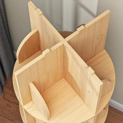 Gdrasuya10 Small Rotating Bookshelf with Legs, 360° Rotating Bookshelf Organizer Wooden Storage Bookshelf Desk Supplies Organizer for Small Spaces Open Book Shelf for Home