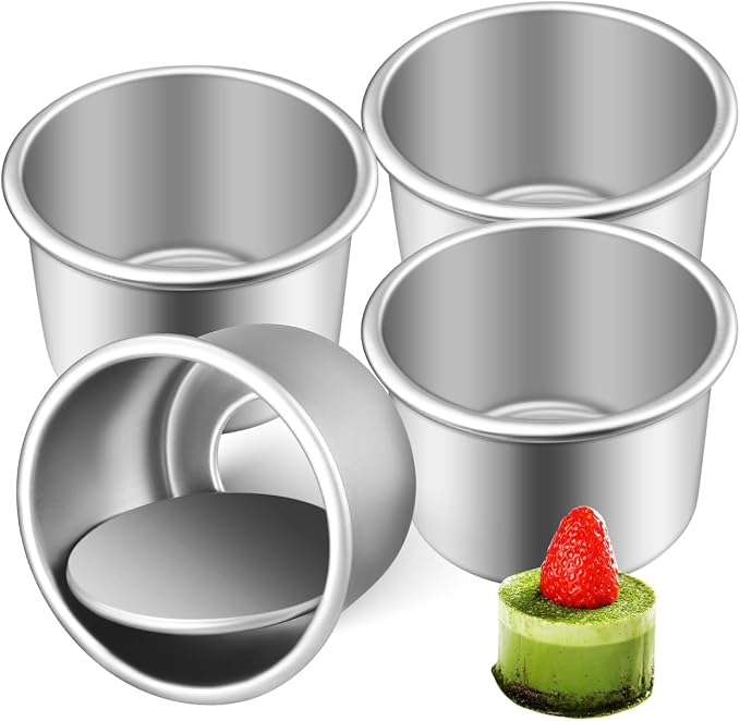 2Inch Cake Pan Set of 4, Nonstick Stainless Steel Smash Cake Pans, Round Mini Cake Pans Tin Small Size for Baking Muffin Fondant Cheesecake Mold Healthy Dishwasher Safe