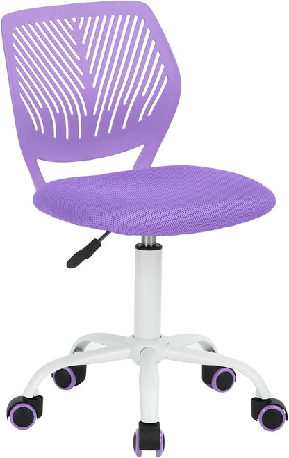 FurnitureR Desk Chair Small Study Chairs Armless for Child Kids Teens, Swivel Rolling Lightweight Mid Back Task Chair with Wheels and Mesh Padded Cushion, Purple