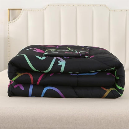 ENCOFT Cat Comforter Set Queen for Girls and Boys Premium 3 Piece Cats Bedding Set Black Comfortable and Breathable for Teens and Adults with 1 Comforter and 2 Pillowcases