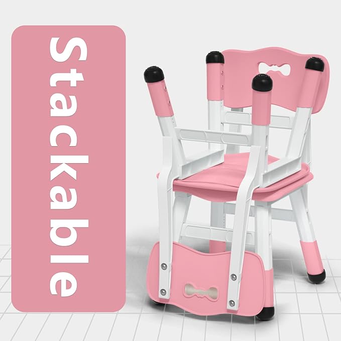 Adjustable Kid Chairs Indoor 3 Level Adjustable Suitable for Children Age 2-6. Maximum load-bearing 220LBS Suitable for Family Classroom and Nursery Child Seat Set (2-Pack-Pink)