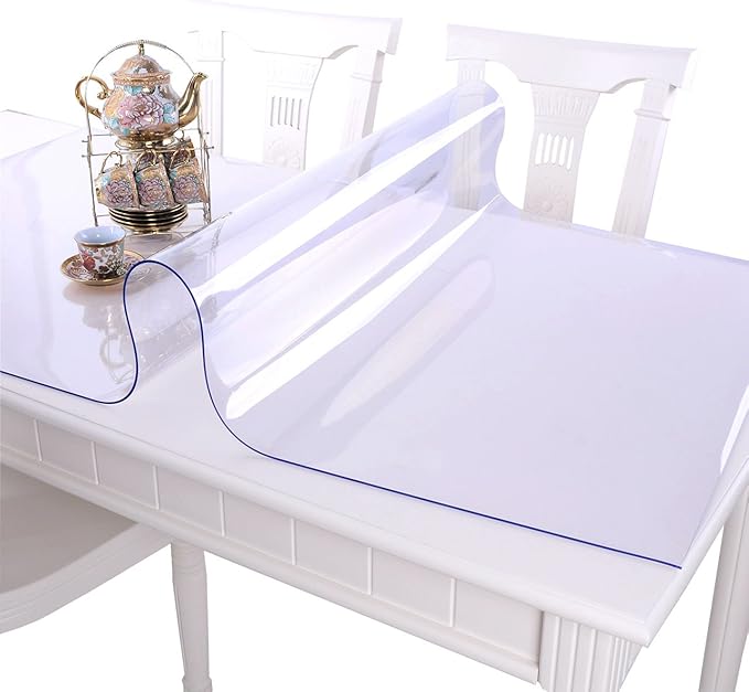 NECAUX Custom 48 x 60 Inch Clear Table Cover Protector, 1.5mm Thick Plastic Waterproof Heavy Duty Desk Mat Non-Slip Tablecloth Protective Pad for 5ft Dining Room Table, Conference Table, Countertop