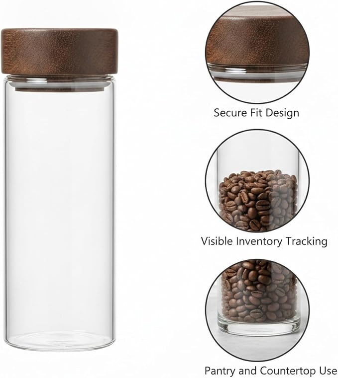 Home Organizers Glass Canister with Acacia Wood Lid, Borosilicate Jar for Coffee Tea Sugar Dry Goods Pantry Storage