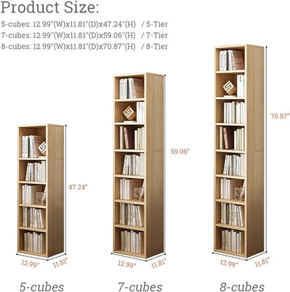 IOTXY Small Narrow Corner Bookcase - 47 Inches Tall Gap Freestanding Storage Cabinet, 5 Lattices Open Shelves Tower Rack, Cubes Bookshelf in White