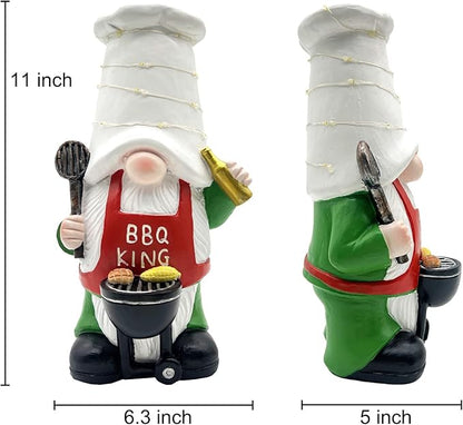BAYN Garden Gnome Statues Outdoor Decor, Solar Powered Outdoor Gnome with BBQ Grill Decorative Yard Garden Lights Art Gifts with 11 Warm White LEDs