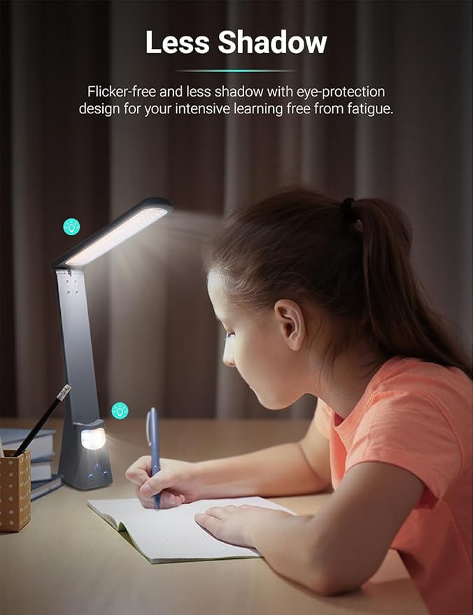 LED Desk Lamp with Night Light 3 Color Dimmable Rechargeable Memory Function Battery Powered, Foldable Portable Design for Home Office、 college dorm room and Dormitory