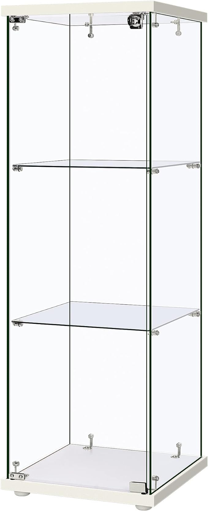 VIVOHOME 3 Layers 15.7''W x 15.7''D x 47.2''H Glass Display Cabinet Countertop Showcase with Lock, 5mm Tempered Glass 25mm MDF Base