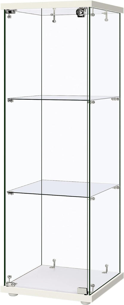 VIVOHOME 3 Layers 15.7''W x 15.7''D x 47.2''H Glass Display Cabinet Countertop Showcase with Lock, 5mm Tempered Glass 25mm MDF Base