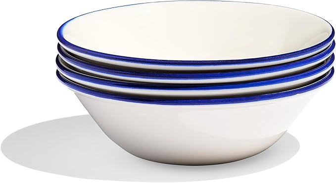 Made In Cookware - Set of 4 - Side Bowls - White With Navy Rim - Porcelain - Crafted in England
