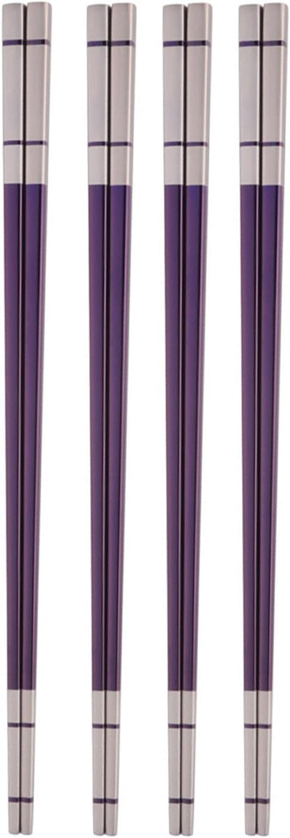 Reusable Stainless Steel Chopsticks,Dishwasher Safe , Easy to Use(4 PCS,purple)