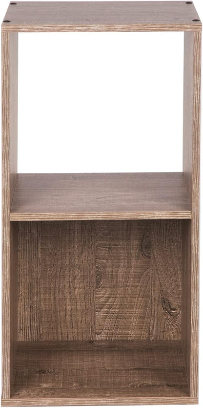 PACHIRA US 2 Cube Storage Organizer, Open and Enclosed MDF Cubical, Wooden Stackable Bookshelf, Modern Bookcase, Rustic Brown Oak