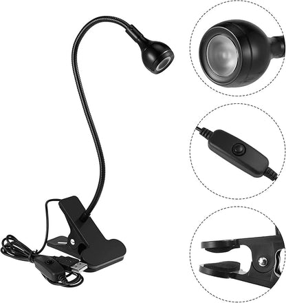 Big Chip 395nm UV LED Light Fixtures with Gooseneck and Clamp Mini Desk Light Clamp Portable Gooseneck for Outdoor Stall Gel Nail Curing, 5V USB Input(Black,1 Piece)