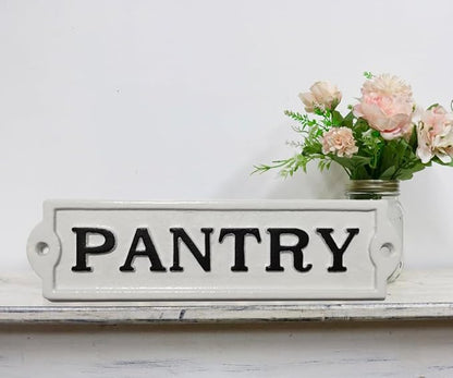 Farmhouse Decor Metal Pantry Signs - Cast Iron Door Room Plaques with "Pantry"
