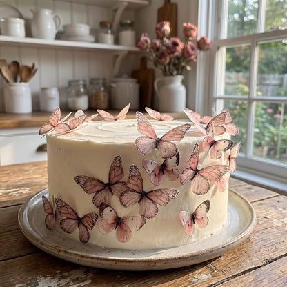 80-Piece Edible Wafer Paper Pink Butterfly Cake Decorations – Rice Paper Butterfly Toppers, Icing Decor for Birthday Cakes, Cupcakes, Cookies, and Desserts – Pastel Pink Theme