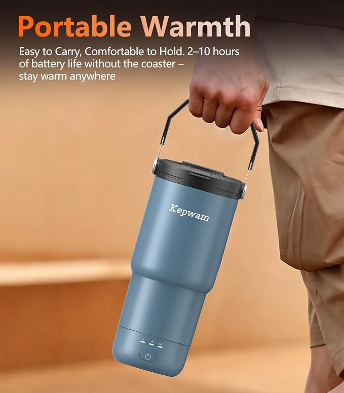 Kepwam Heated Coffee Mug Rechargeable T3, 20oz Self-Heating Travel Mug for Coffee with 1℉ Precise Temperature Control & App, Portable Cup Warmer for Outdoor & Car (Fits Cup Holders)
