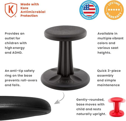 Kore Kids Pre-Teen Wobble Chair - Flexible Seating Stool for Classroom, Home & School, ADD/ADHD - Made in The USA - Age 10-11, Grade 5-6, Black (18.7in)