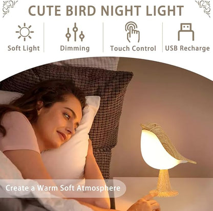 Bird Small Desk Lamp, Night Light for Bedroom, Cordless Table Lamp with 3 Color Temperature and Touch Sensor, Rechargeable Bedside lamp
