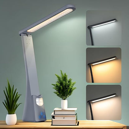 LED Desk Lamp with Night Light 3 Color Dimmable Rechargeable Memory Function Battery Powered, Foldable Portable Design for Home Office、 college dorm room and Dormitory