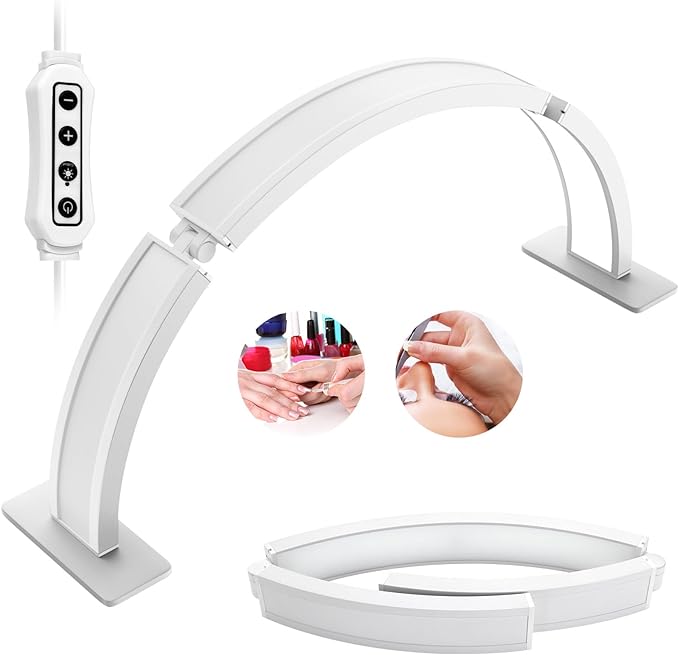 Foldable Half Moon Nail Desk Lamp 29.5Inch, Stepless Dimming Brightness 3360 Lumen Led Light for Nails, Manicure Desk Light for Lash Tech, Cosmetic, Tattoo, Eyebrows, White
