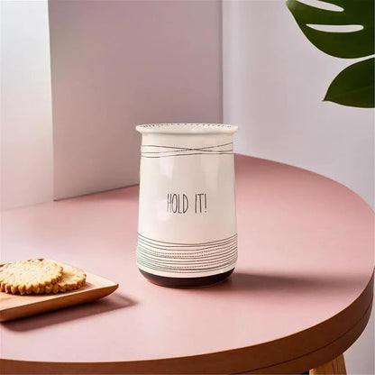 Young's Inc Ceramic Farmhouse Utensil Holder for Kitchen Counter, Black and White Farmhouse Décor Utensil Crock, 4” Diameter Kitchen Utensil Holder 20142