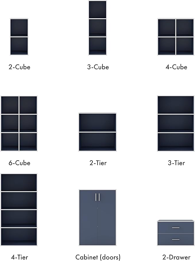 Apexa 6 Cube Storage Organizer Shelves, Stackable Wood Bookcase Fits Cubby Bins for Organization, Dorm Teen Room Decor & Home Office, Steel Blue