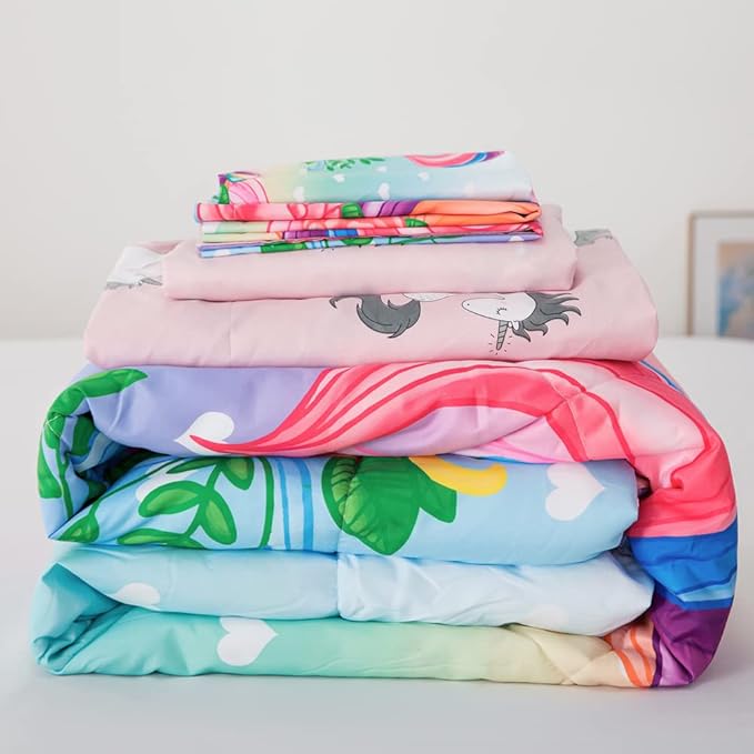 ADASMILE A & S Unicorn Comforter Set Full with Sheets 6 Pieces Floral Pink Unicorn Bedding Set for Girls Kids Unicorn Sheets Soft Bed-in-a-Bag Comforter Reversible Bed Comforter Set for Home Decor