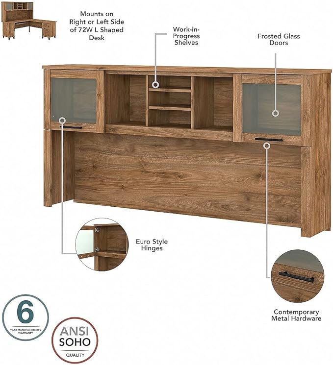 Bush Furniture Somerset 3 Position Sit L Shaped Desk with Hutch | Ergonomic Height Adjustable Standing Computer/Laptop Table for Home Office, 72W, Fresh Walnut