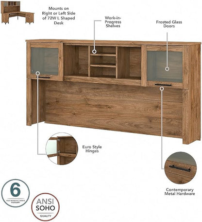 Bush Furniture Somerset 3 Position Sit L Shaped Desk with Hutch | Ergonomic Height Adjustable Standing Computer/Laptop Table for Home Office, 72W, Fresh Walnut