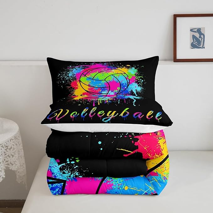 Kids Volleyball Comforter Set Full Size Sports Game Bedding Set for Boys Girls Teens Bedroom Decor Tie Dye Comforter Women Men Volleyball Player Duvet Set with 2 Pillow Case