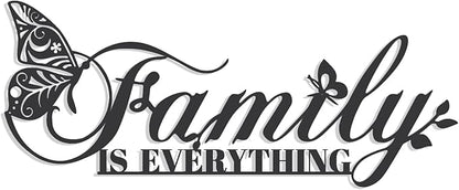 Family Signs Metal Wall Decor, Oppro Family Is Everything Word Sign with Butterfly for Home Decor, Black Art Plaque Letters for Living Room, Dining Room Bedroom Housewarming Mother's Day Father's Day Gift , 17”x6.3”