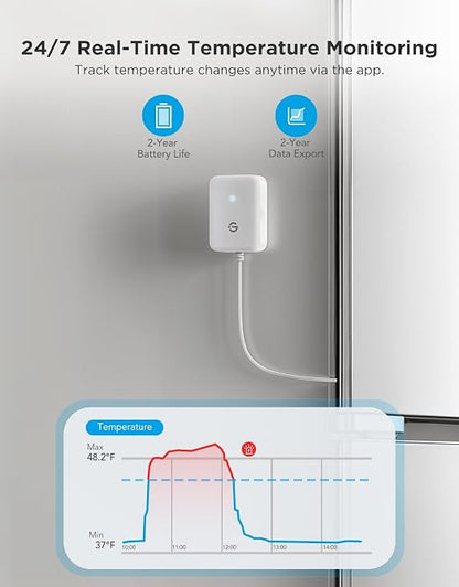 GoveeLife WiFi Refrigerator Thermometer Sensor with Alarm, 2-Pack & Gateway | Monitor fridge/freezer temp remotely with app alerts & buzzer 230ft range. For kitchen/hot tub, only support 2.4G Wi-Fi