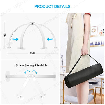 Foldable Large Half Moon LED Light for Table Nail Desk with Phone Stand, Upgrade Arch Light for Nail Techs with Wire Controller for Manicure Tattoo Beauty (White, large)