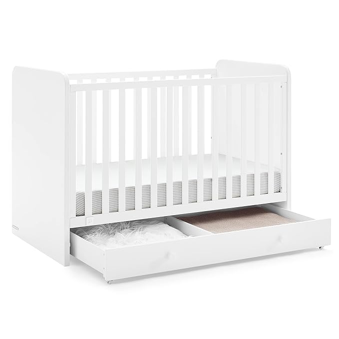 Delta Children babyGap Graham 4-in-1 Convertible Crib with Storage Drawer + Brannan Bear Bookcase with Bins + Brannan Bear Wall Shelf with 4 Hooks, Bianca White (Bundle)