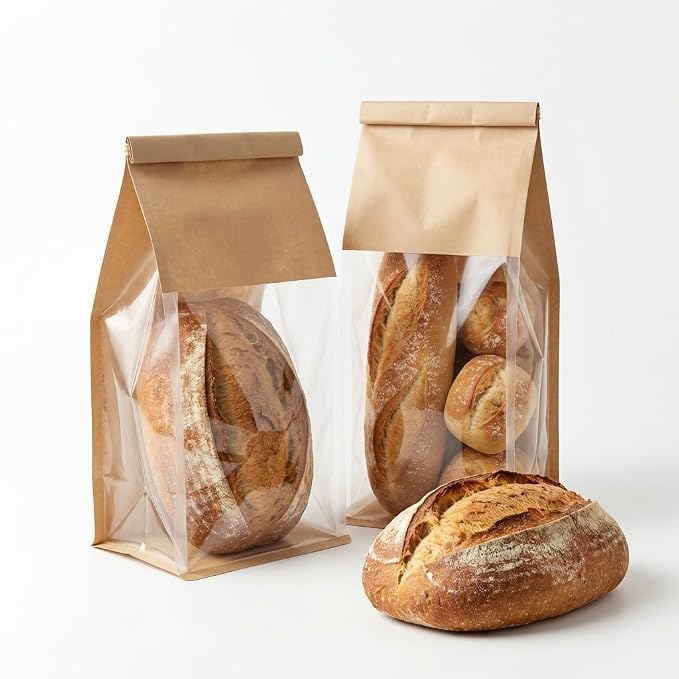 200 Pack Eco-Friendly Kraft Paper Bakery Bags with Clear Window, Reusable Tin Tie Tab Lock for Sealed Freshness, Baked Goods Packaging for Gifting and Bake Sale Extra small(3.9*9.4*3.5Inches)