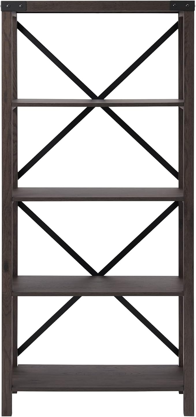 Walker Edison Andersen Urban Industrial Metal X-Back Bookshelf, 64 Inch, Sable Grey