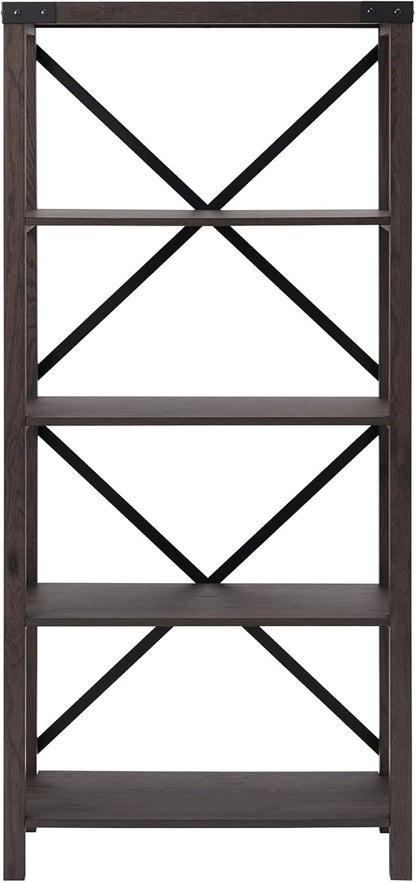 Walker Edison Andersen Urban Industrial Metal X-Back Bookshelf, 64 Inch, Sable Grey