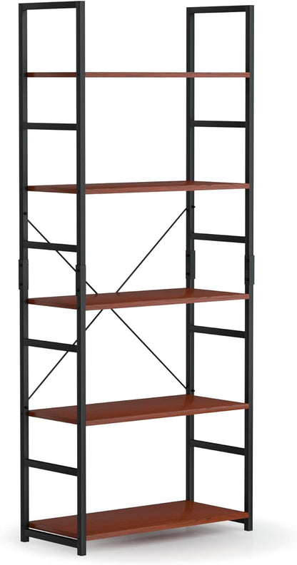 NUMENN 5 Tier Bookshelf, Tall Bookcase Shelf Storage Organizer, Modern Book Shelf for Bedroom, Living Room and Home Office, Teak