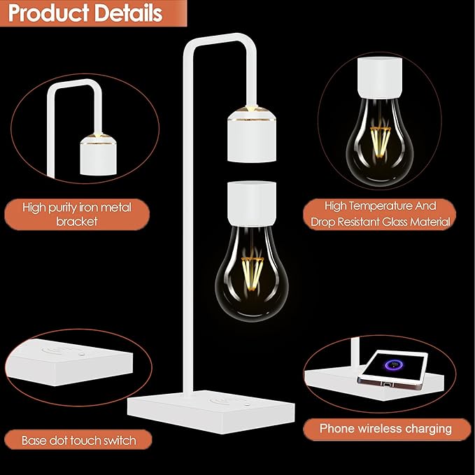 Magnetic Levitating Lamp with Phone Wireless Charging Pad 24.5" Floating White Table Lamp Nightstand Lamp Bedside Lamp White Lamp for Bedrooms & Living Room Christmas Gift Home Decoration